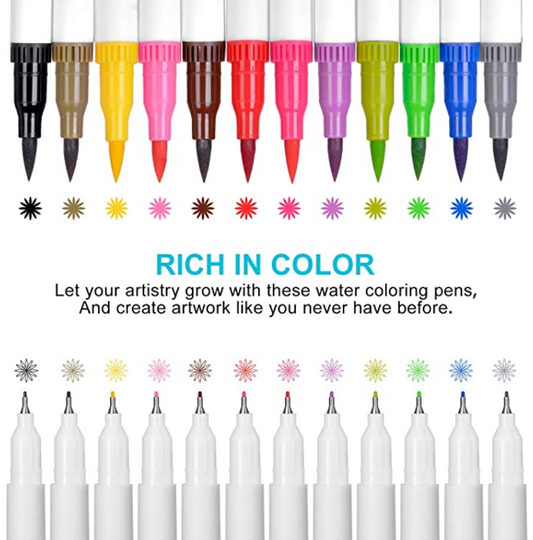 Dual Tip Brush Watercolor Marker 12 Color