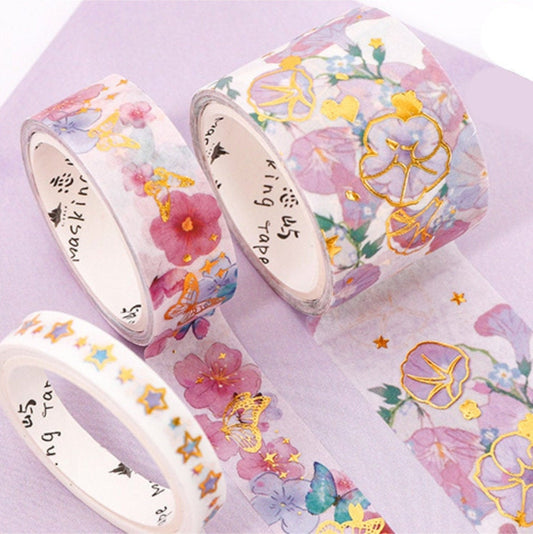 5 Rolls Pink&Gold Flower Washi Tape Set-Washi Tape, Stickers, Planner and more - Christmas Gift - Birthday Gift - Craft and DIY