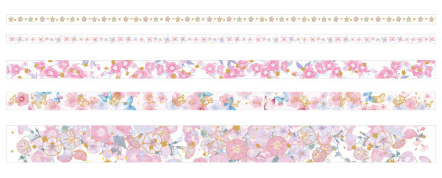 5 Rolls Pink&Gold Flower Washi Tape Set-Washi Tape, Stickers, Planner and more - Christmas Gift - Birthday Gift - Craft and DIY