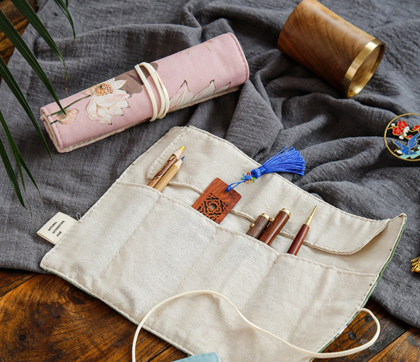 Pencil Case- Pencil Wrap Flowers - Roll up Case, Pen Pouch, Pen Wrap, Brush Holder, Artist Gifts, Flux Crafts