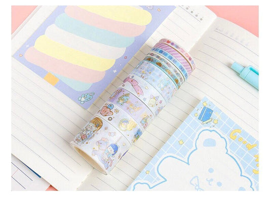Blue Candy Girl Washi Tape Set 10 Rolls 2meters , Various Widths Orange Masking Tape , Planner Tape Gift Wrap , Journal DIY Tape, Stationery