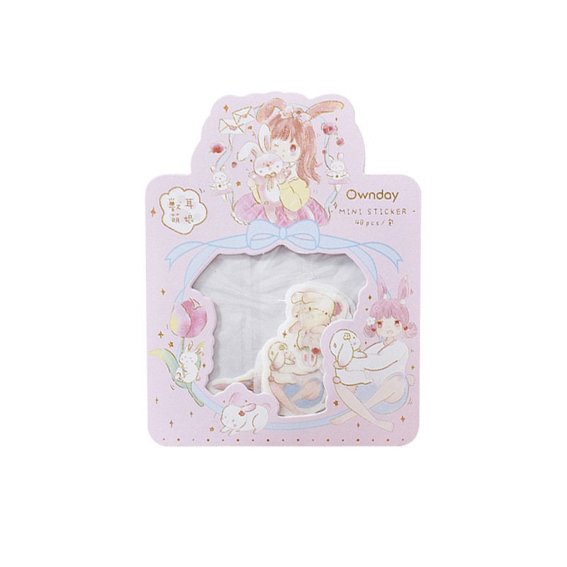 48 Cute Cat Girl with Gold Foil Stickers Set