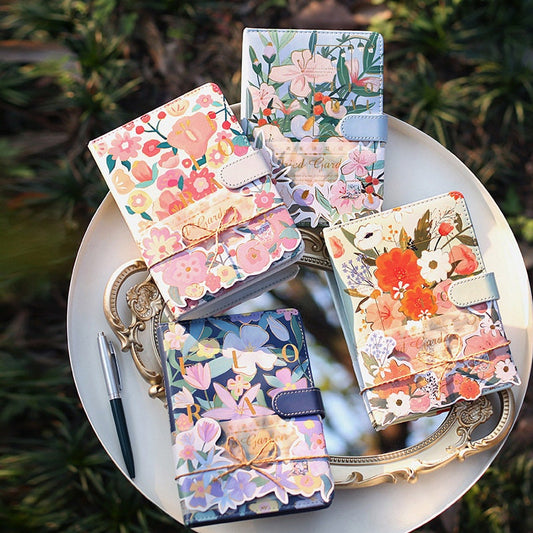 Flora Garden Planner with Designed 3D Card - 196 Pages Soft Leather Cover - A5 magnetic buckle Pink notebooks - Bullet Journal
