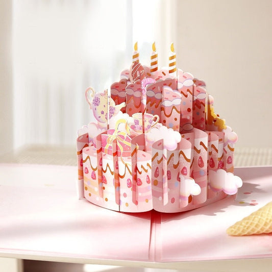 3D Pink Cake Gift Card - Happy Birthday Pop Up Card - Greeting Cards, Card for Mum, Card for Wife, Christmas Card Anniversary Card