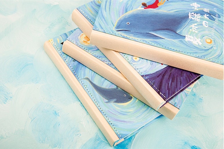 The Big Whale in the Sea Journal - Hard Cover with Magnet Buckle Notebooks - Cute Pattern - A5 cute notebooks - Bullet Journal