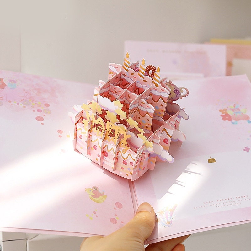 3D Pink Cake Gift Card - Happy Birthday Pop Up Card - Greeting Cards, Card for Mum, Card for Wife, Christmas Card Anniversary Card