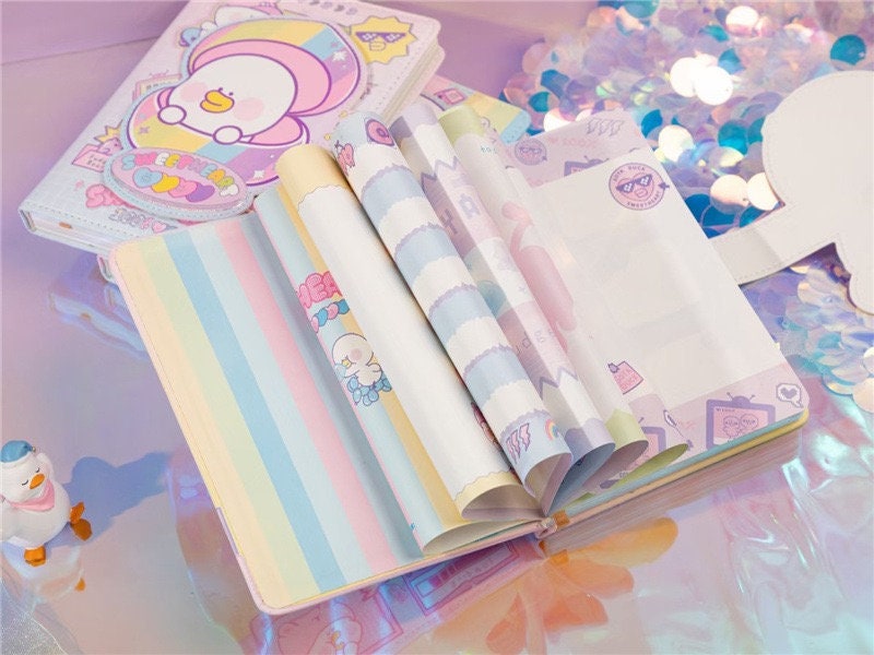 Soya Duck Notebook - 224 Pages Soft Leather Cover Planner- A5 magnetic buckle Notebooks - Bullet Journal with lines or dots- Cute Notebook