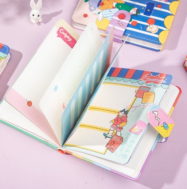 Coolplay Notebook - Soft Leather Cover - 192 Pages - A6 magnetic buckle Blue notebooks - Bullet Journal - Colorful page notebook