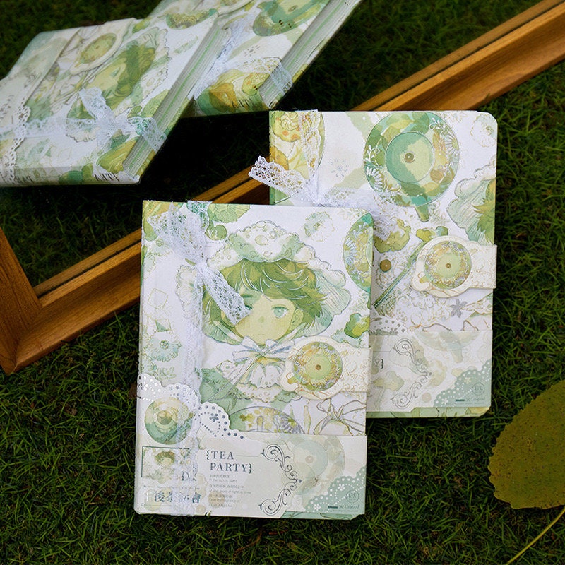 Afternoon Tea Party Notebook with Lace Bookmark and 3D Page - 224 Pages A5 magnetic buckle Notebooks with hard Cover - Bullet Journal DIY