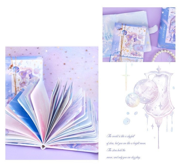 Starry Fantasy Notebook with Metal Bookmark -224 Pages A5 magnetic buckle Fairy Notebooks Soft Leather Cover - Bullet Journal DIY Planner