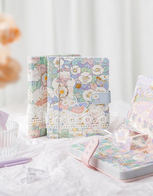 The Waltz of Mori Notebook with Daisy Metal Bookmark -224 Pages A5 magnetic buckle Fairy Soft Leather Cover - Bullet Journal DIY Planner