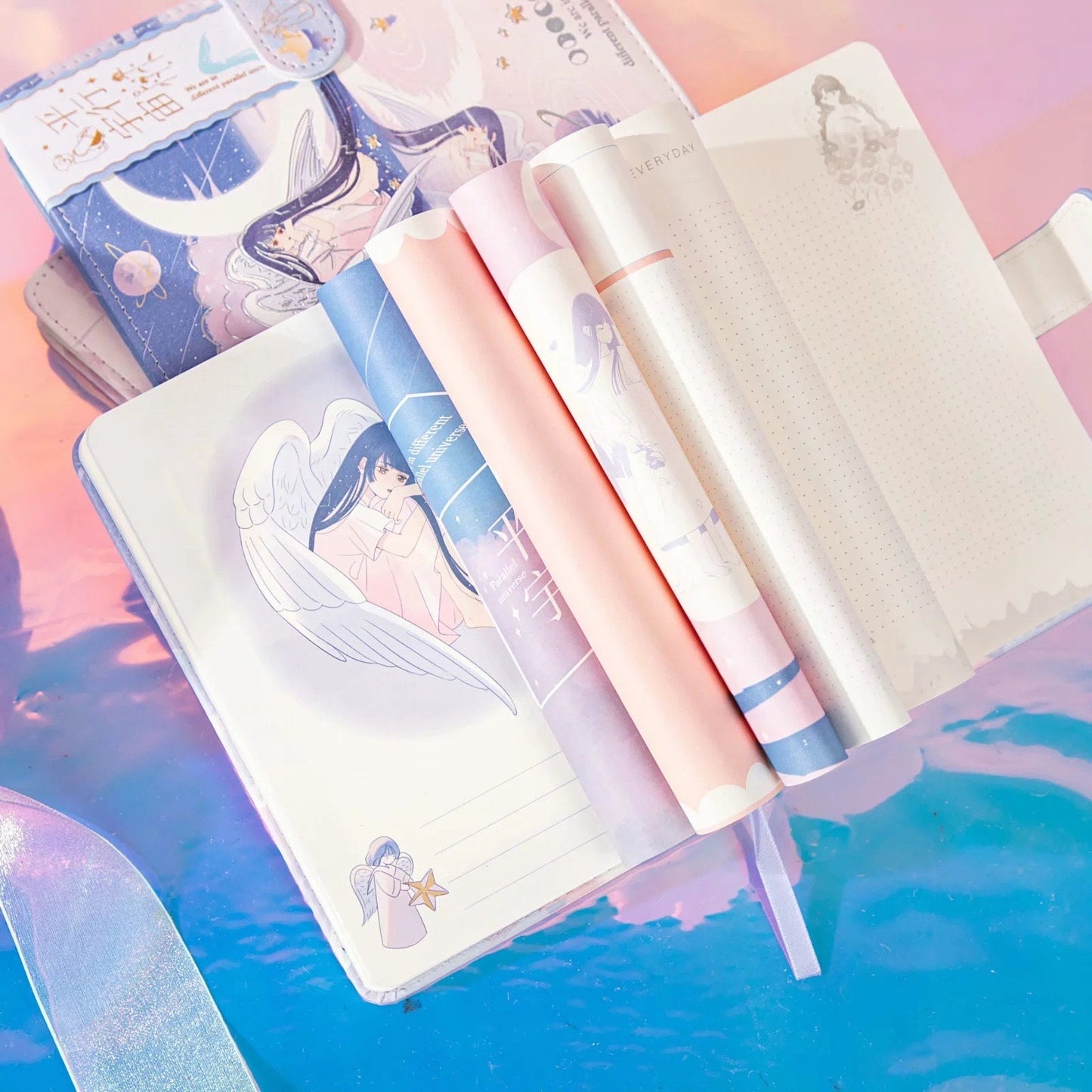 Parallel Universes Notebook with Bookmark and 3D Page -224 Pages A5 magnetic buckle Soft Leather Cover - Space Bullet Journal DIY Planner