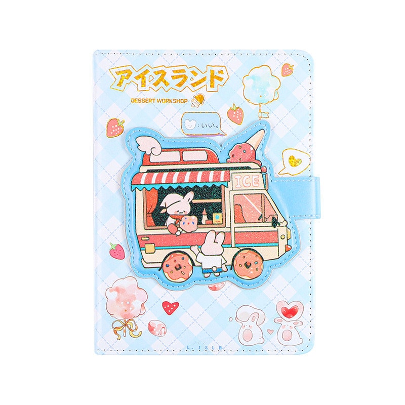 Ice Cream Van Journal with Designed Buckle - Soft Leather Cover Planner- 224 Pages A5 magnetic Buckle Notebooks - Bullet Journal