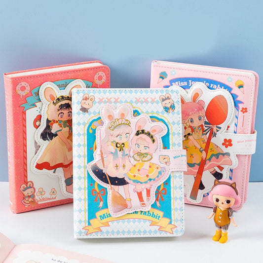 Miss Jennie Rabbit Journal with Designed Buckle - Soft Leather Cover Planner- 224 Pages A5 magnetic Buckle Notebooks - Bullet Journal