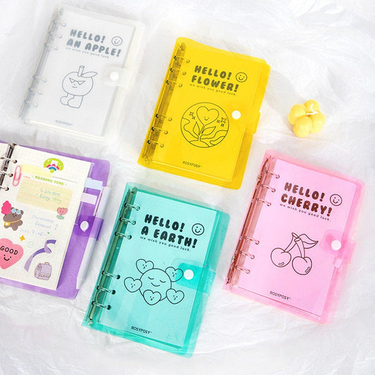 A6 Loose Leaf Diary with Designed Stickers and Cards - PVC Cover notebooks - Pocket buckle notebooks - Planner with Line page Grid Page