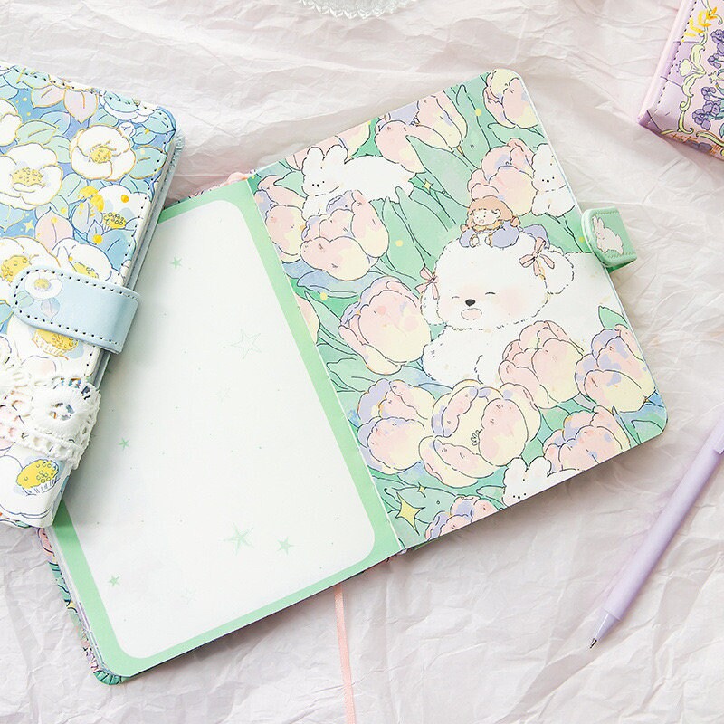 The Waltz of Mori Notebook with Daisy Metal Bookmark -224 Pages A5 magnetic buckle Fairy Soft Leather Cover - Bullet Journal DIY Planner