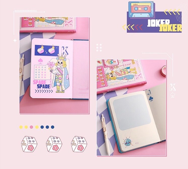 Poker Fantasy Journal With Designed Card Bookmark- Soft Leather Cover Planner- A5 magnetic buckle notebooks - Bullet Journal with lines