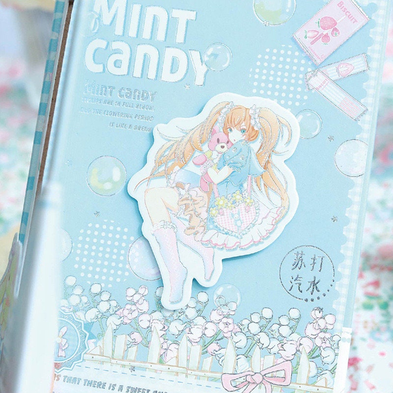 Mint Candy Notebook with Bookmark -196 Pages A5 Magnetic Buckle Notebooks with hard Cover - Fashion Cute Girl Fairy Tale Bullet Journal DIY