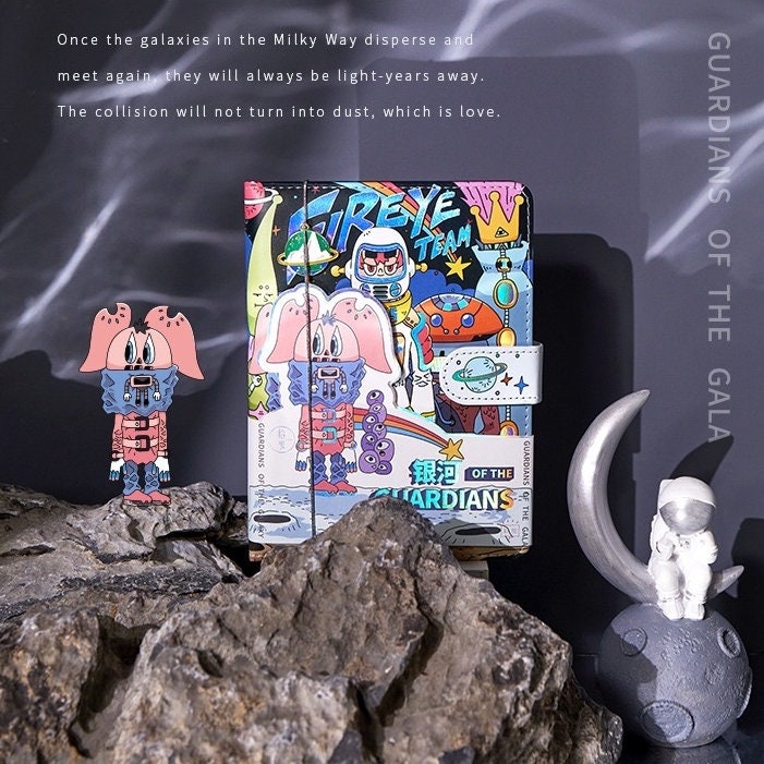 The Milky Way Guardians Notebook with Bookmark and 3D Page -224 Pages A5 magnetic Buckle Soft Leather Cover - Space Bullet Journal