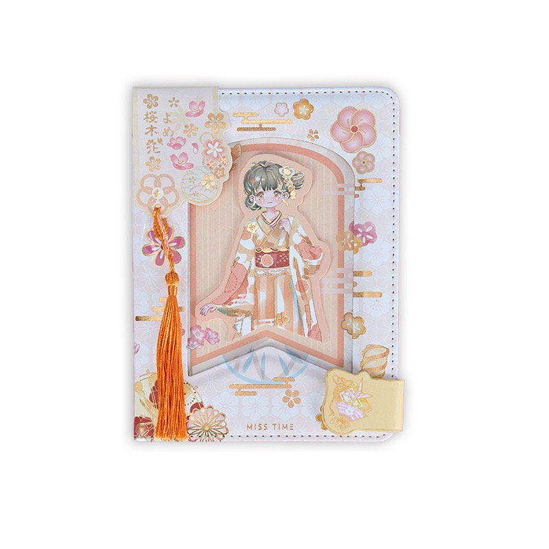 Cherry Blossom Girl Notebook with Bookmark -224 Pages A5 Magnetic Buckle Hard Cover - Bullet Journal DIY Planner