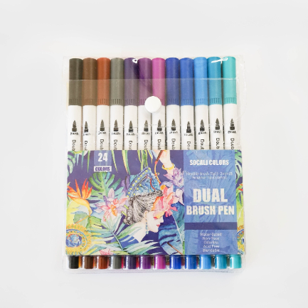 24 Colors Dual Tips Brush Drawing Pens Watercolor Art Markers Set