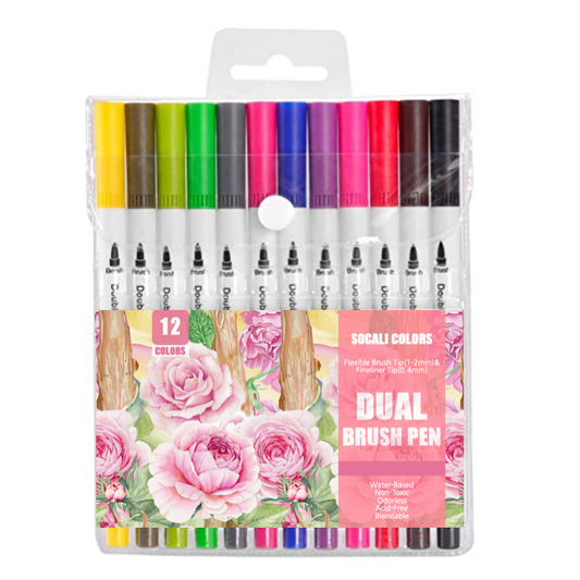 12 Colors Dual Tips Brush Drawing Pens Watercolor Art Markers Set