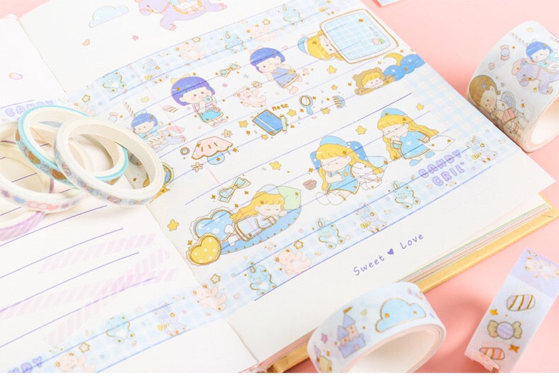 10 Rolls Blue Candy Washi Tape Set