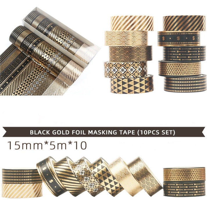 10 Roll Gold Foil Washi Tape Set