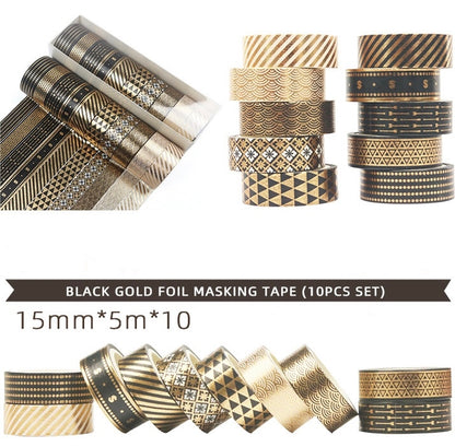 10 Roll Gold Foil Washi Tape Set