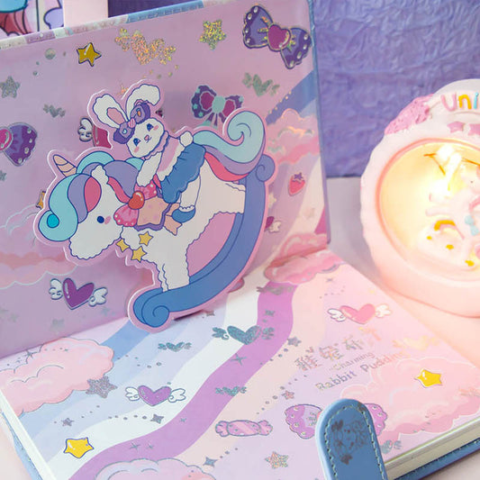 Bunny Pudding-B6 Pu Magnetic Buckle Book-Color Page Student Notebook