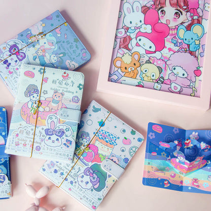 Bunny Pudding-B6 Pu Magnetic Buckle Book-Color Page Student Notebook