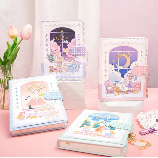 Cat Climbing Window - 36K 224 Page Magnetic Buckle Notebook - Cute Student Notebook