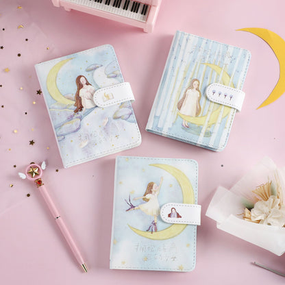 Girl Hugging The Moon -36K 224 Page Magnetic Buckle Notebook - Cute Student Notebook