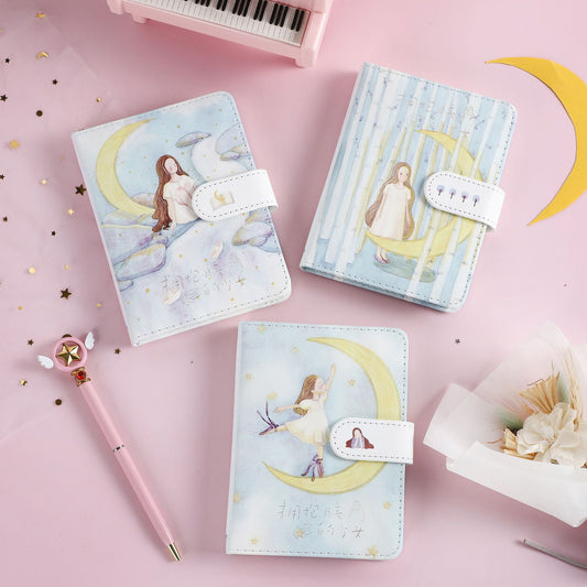 Girl Hugging The Moon -36K 224 Page Magnetic Buckle Notebook - Cute Student Notebook