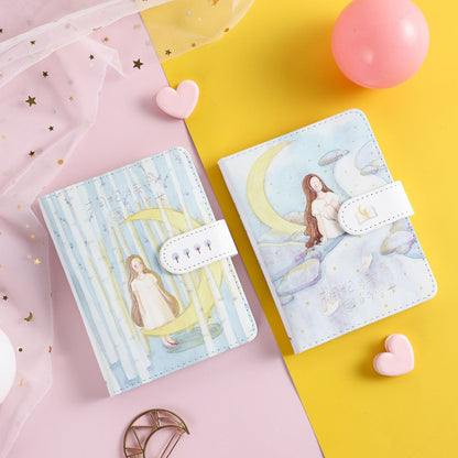 Girl Hugging The Moon -36K 224 Page Magnetic Buckle Notebook - Cute Student Notebook