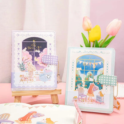 Cat Climbing Window - 36K 224 Page Magnetic Buckle Notebook - Cute Student Notebook
