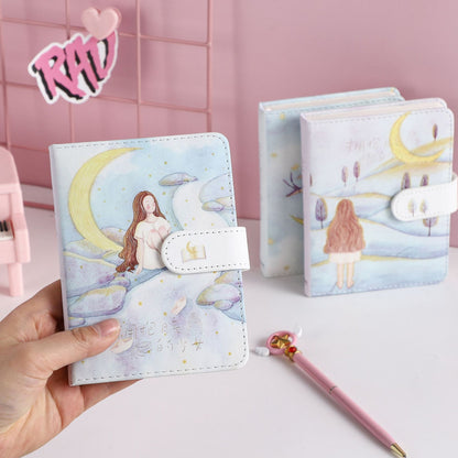 Girl Hugging The Moon -36K 224 Page Magnetic Buckle Notebook - Cute Student Notebook