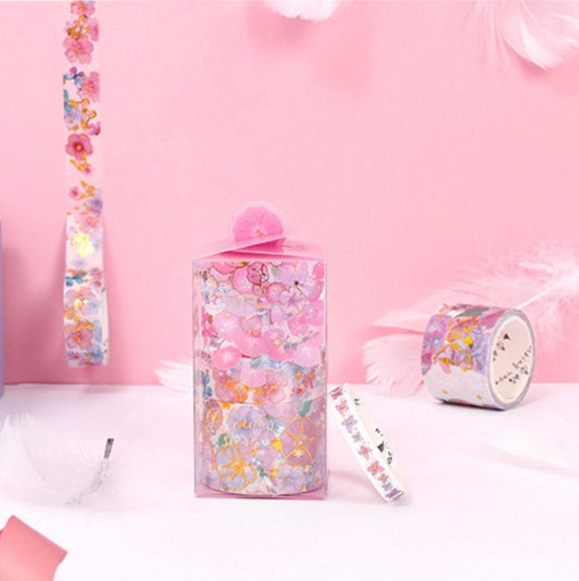 5 Rolls Pink&Gold Flower Washi Tape Set-Washi Tape, Stickers, Planner and more - Christmas Gift - Birthday Gift - Craft and DIY