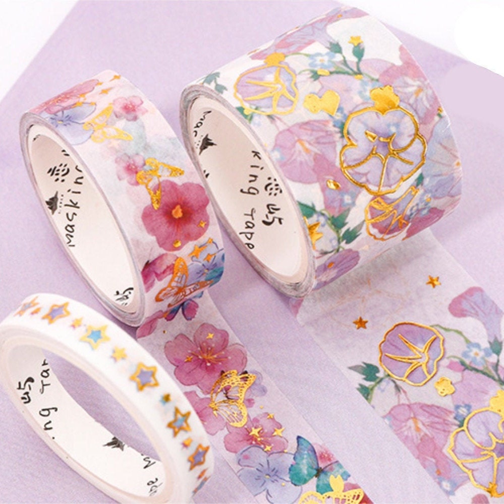 5 Rolls Pink&Gold Flower Washi Tape Set-Washi Tape, Stickers, Planner and more - Christmas Gift - Birthday Gift - Craft and DIY