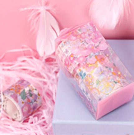 5 Rolls Pink&Gold Flower Washi Tape Set-Washi Tape, Stickers, Planner and more - Christmas Gift - Birthday Gift - Craft and DIY