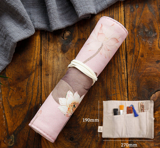 Pencil Case- Pencil Wrap Flowers - Roll up Case, Pen Pouch, Pen Wrap, Brush Holder, Artist Gifts, Flux Crafts