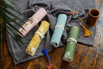 Pencil Case- Pencil Wrap Flowers - Roll up Case, Pen Pouch, Pen Wrap, Brush Holder, Artist Gifts, Flux Crafts