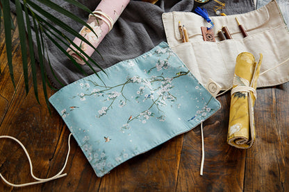 Pencil Case- Pencil Wrap Flowers - Roll up Case, Pen Pouch, Pen Wrap, Brush Holder, Artist Gifts, Flux Crafts