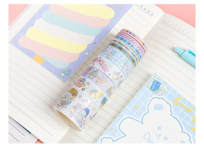 Blue Candy Girl Washi Tape Set 10 Rolls 2meters , Various Widths Orange Masking Tape , Planner Tape Gift Wrap , Journal DIY Tape, Stationery