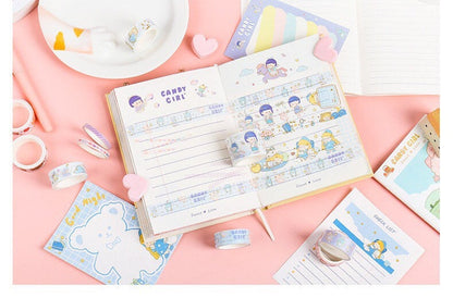 Blue Candy Girl Washi Tape Set 10 Rolls 2meters , Various Widths Orange Masking Tape , Planner Tape Gift Wrap , Journal DIY Tape, Stationery