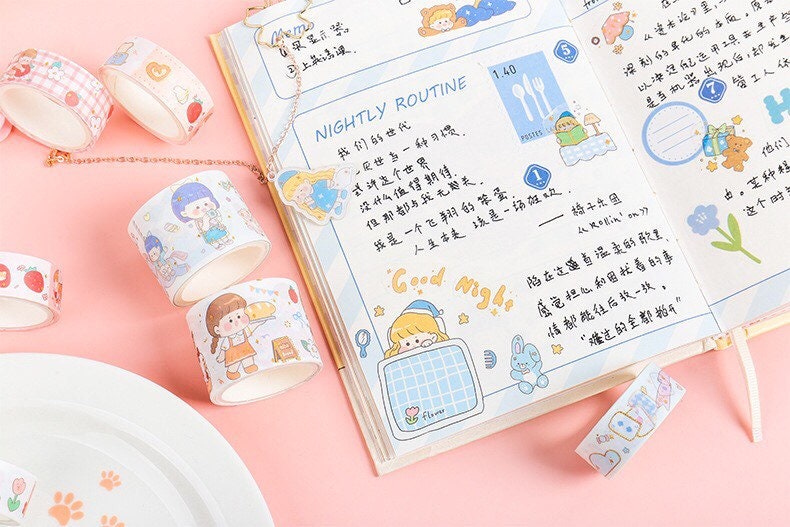 Blue Candy Girl Washi Tape Set 10 Rolls 2meters , Various Widths Orange Masking Tape , Planner Tape Gift Wrap , Journal DIY Tape, Stationery