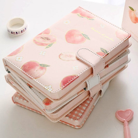 Peach Planner - Soft Leather Cover - A5 magnetic buckle Pink notebooks  - 228 Pages - Bullet Journal - no lines no dots