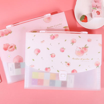 Cute Pink Peach File Folder - 13 Pocket Folder - Decorative Document Keeper for A4 Files - Portable Storage Bag - Organization file