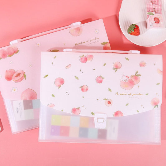 Cute Pink Peach File Folder - 13 Pocket Folder - Decorative Document Keeper for A4 Files - Portable Storage Bag - Organization file