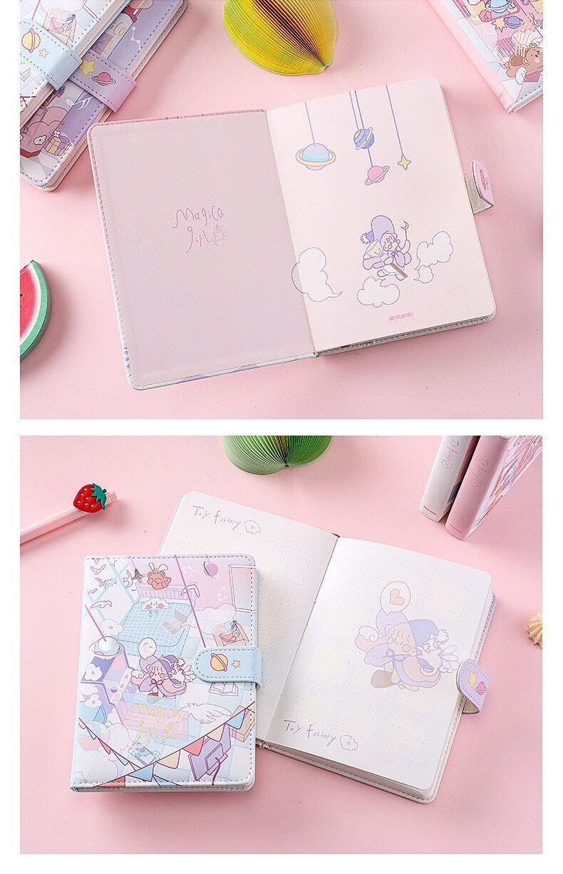 Magic Girl Journal - Soft Leather Cover Planner- 224 Pages A5 magnetic buckle notebooks  - Bullet Journal with lines or dots- Pink Notebook
